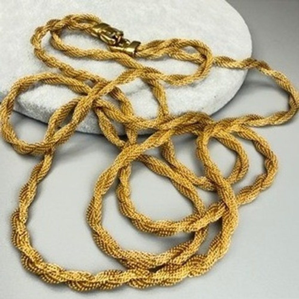 Vintage Gold Tone Twisted Mesh Rope Necklace 27" Etruscan Revival Old Money Chic